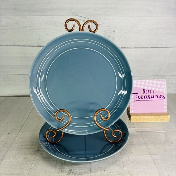 Threshold Target WESTFIELD Aqua Blue Embossed Rings Coupe Dinner Plates Set of 2 - Picture 1 of 11